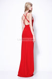 Red Cross Back Sheath Floor Length Prom Formal Dress