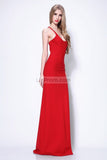 Red Cross Back Sheath Floor Length Prom Formal Dress