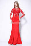 Red Mermaid Applique Prom Wedding Dress With Long Sleeves