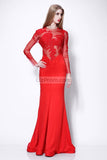 Red Mermaid Applique Prom Wedding Dress With Long Sleeves