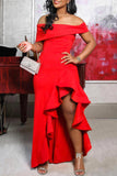 Chic Red Off Shoulder High Low Ruffled Prom Dress