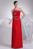 Red Strapless Chiffon Beaded A-line Prom Dress