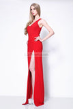 Red Thigh-high Slit Column Fitted Prom Dress