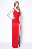 Red Thigh-high Slit Column Fitted Prom Dress