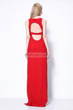 Red Thigh-high Slit Column Fitted Prom Dress