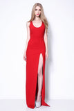 Sexy Red Thigh-high Slit Column Prom Dress