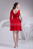 Red V-neck Chiffon Ruffled Little Red Dress