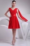 Red V-neck Chiffon Homecoming Party Dress