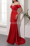 Red Off-The-Shoulder Belt Mermaid Evening Prom Dress Dresses