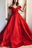 Red Off-the-Shoulder Taffeta V-neck Evening Dress Ball Gown