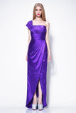 Regency Purple One Shoulder Thigh-high Slit Evening Dress