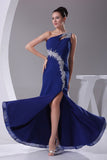 Royal Blue Cut Out One-shoulder High Slit Evening Prom Dress