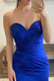 Royal Blue Strapless High Slit Prom Dress Evening Gown