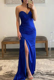 Royal Blue Strapless High Slit Prom Dress Formal Gown