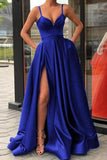 Royal Blue Thigh-high Slit Prom Gown Formal Dress