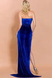 Royal Blue Strapless High Split Prom Gown Evening Dress