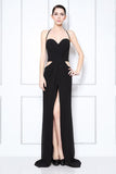 Sexy Black Thigh-high Slit Halter Cut Out Prom Dress