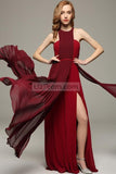 Sexy Burgundy Two-Tones Pleated Prom Long Dress