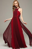 Sexy Burgundy Two-Tone Pleated Sleeveless Prom Dress