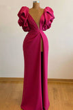 Sexy Fuchsia High Slit Evening Gown