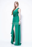 Sexy Green V-neck Chiffon Thigh-high Slit Prom Formal Dress