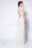 Sexy Ivory Chiffon Cut Out Prom Formal Dress