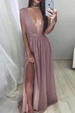 Sexy Plunging Sleeveless Thigh-high Slit Dress Prom Gown