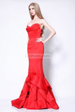 Sexy Red Strapless Ruffle Mermaid Prom Gown