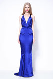 Sexy Royal Blue Mermaid Deep V-neck Backless Prom Dress