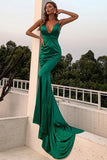 Sexy Dark Green Backless Deep V-neck Prom Dress