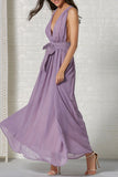 Sleeveless Lilac Deep V-Neck Prom Gown Evening Dress