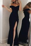 Black Mermaid Off-the-shoulder Thigh-high Slit Evening Prom Dress