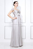 Silver Cap Sleeves Beaded Prom Formal Dress