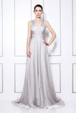 Silver Deep V-neck Cut Out A-line Formal Evening Dress