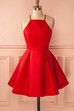 Red Simple Satin Graduation Homecoming Dress