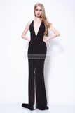 Simple Slip Sexy Black Thigh-high Slit Prom Dress