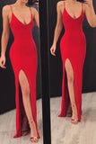 Simple Red Spaghetti Straps Evening Party Dresses