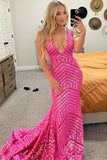 Sparkly Fuchsia Plunging Mermaid Formal Dress