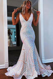 Deep V-neck Mermaid Sparkly Prom Dress Formal Gown