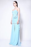 Strapless Sky Blue Ruffled Brideamaid Prom Dress