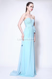 Strapless Sky Blue Ruffled Brideamaid Prom Dress