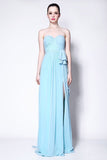 Strapless Sky Blue Ruffled Bridesmaid Prom Dress