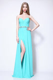 Strapless Thigh-high Slit Beaded Bridesmaid Prom Dress