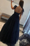 Dark Navy A-line Spaghetti Straps Sweetheart Prom Gown