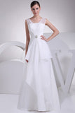 White A-line Beading Chiffon Floor Length Prom Dress