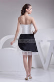 White And Black Strapless Sexy Mini Prom Dress