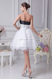 White And Black Strapless Sweet 16 Wedding Short Dress