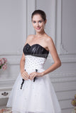 White And Black Strapless Sweet 16 Wedding Short Dress