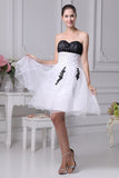 White And Black Strapless Sweet 16 Wedding Short Dress