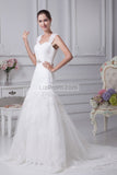 White Applique Cut Out Lace Up Embroidered Wedding Dress